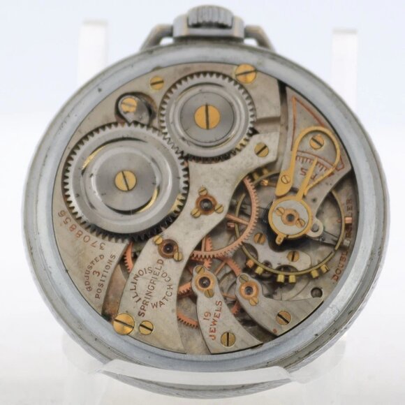 Antique 12 Size Illinois 19 Jewel Mechanical Pocket Watch 406 Chrome Plated